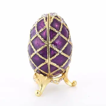 

New Antique Purple Egg Crystal Metal Trinket Box Figurines Jewellry Ring Box Safe Storage Holder Collectible Wedding Gift