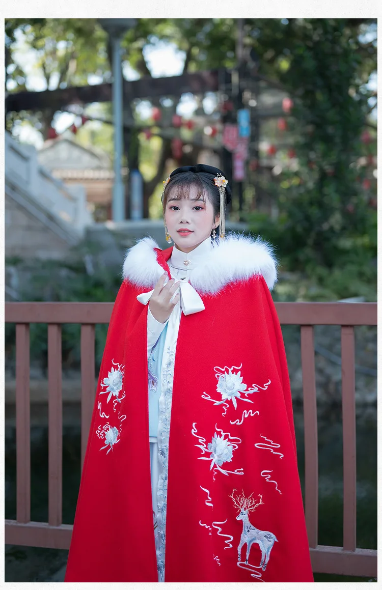 Женский плащ Hanfu с вышивкой, Осеннее и зимнее пальто, Женский народный фестивальный Рейв, наряд для певцов, одежда для выступлений DC3435