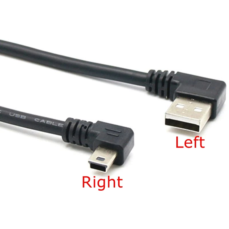 Mini USB Data Cable 25cm Right Left Angle USB 2.0 A Male to Mini USB 5 Pin Left Right Angle Male Cable Cord Adapter Connector