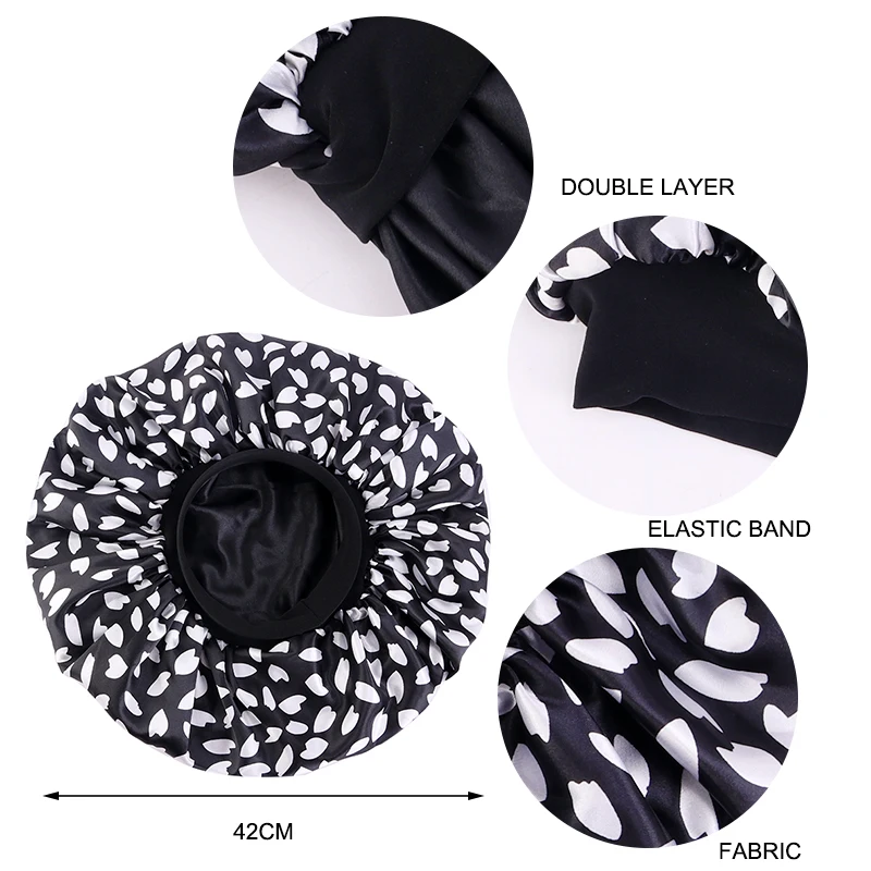 New Women Big Size Beauty print Satin Silky Bonnet Sleep Night Cap Head Cover Bonnet Hat for For Curly Springy Hair BlackTJM-408C Extra Large Print Satin Silky Bonnet Sleep CapTJM-408B Extra Large Print Satin Silky Bonnet Sleep Cap flapper headband