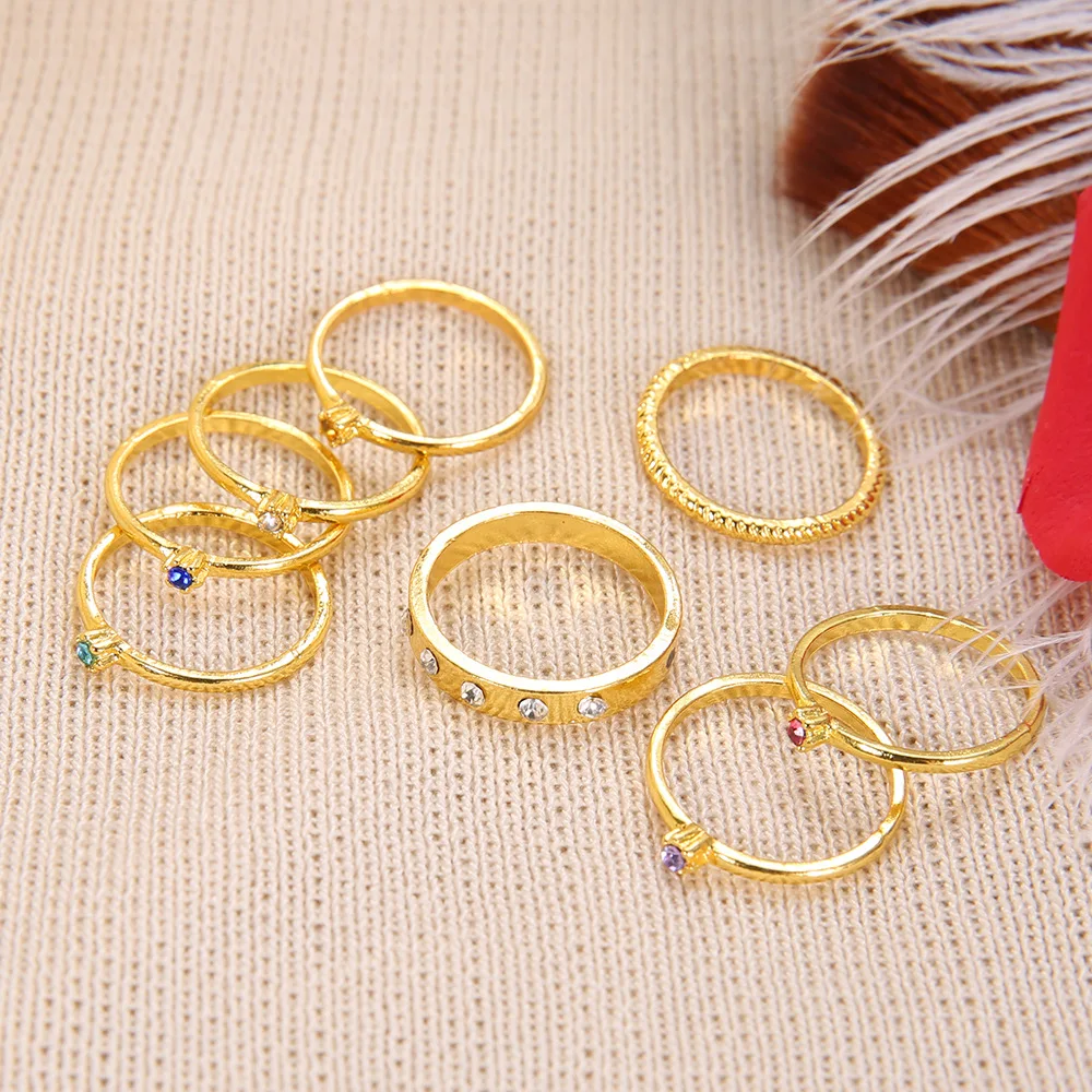 DoreenBeads Горячая Мода кольца комплект ювелирных изделий Золотой спираль красочное кольцо из хрусталя ювелирные изделия для Для женщин(американский размер 5,25), 1 набор(8 шт./компл