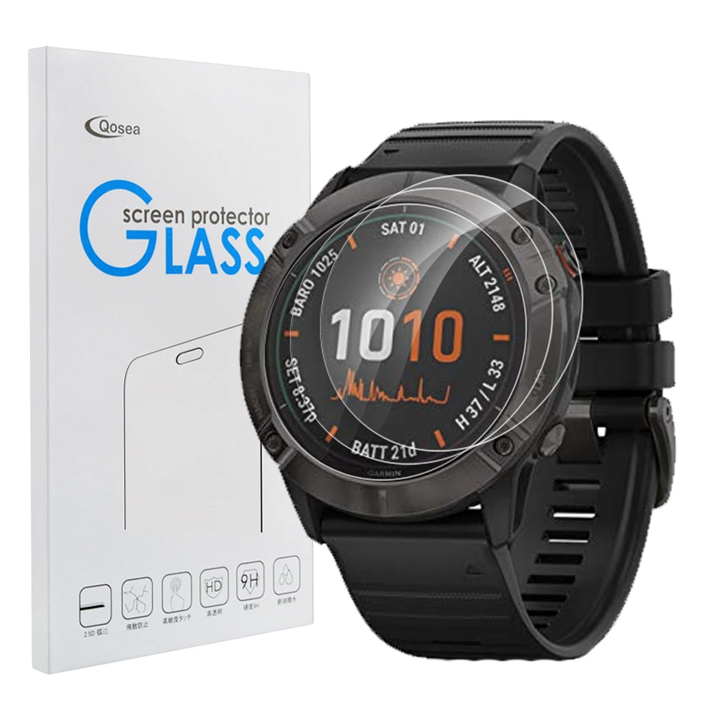 Защитное стекло Qosea для смарт часов Garmin Fenix 6 Pro закаленное с защитой от царапин 6s 6x