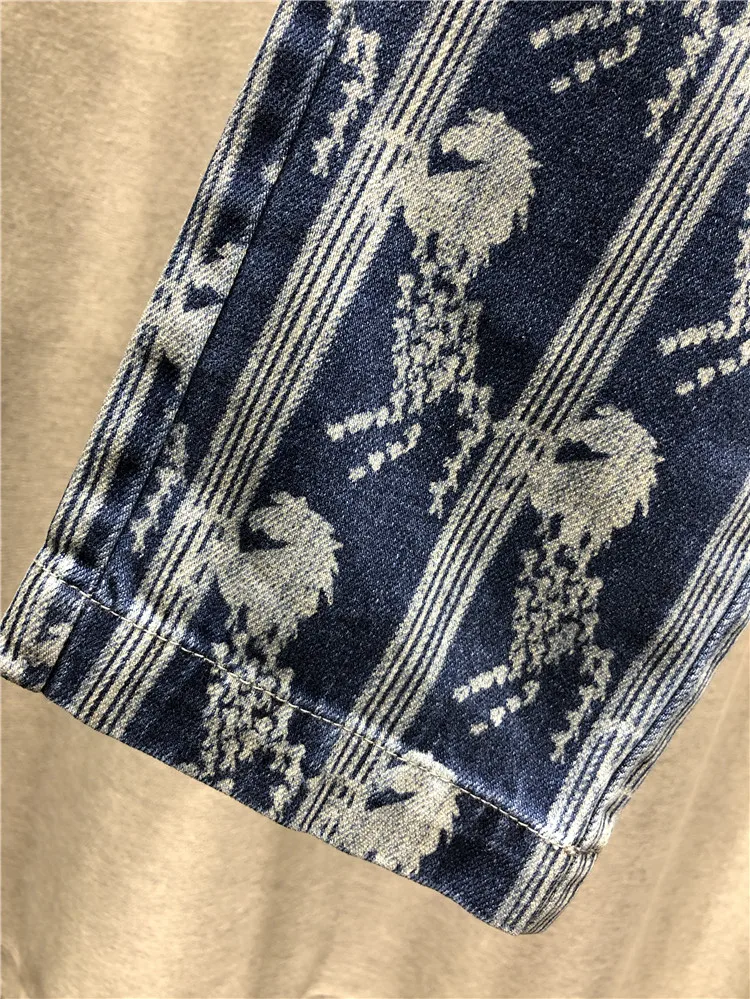 Autumn New Fashion Temperament Printing Design women Jeans Cotton Tall Waist Straight Loose Nine Minutes Of Jeans Woman 2020