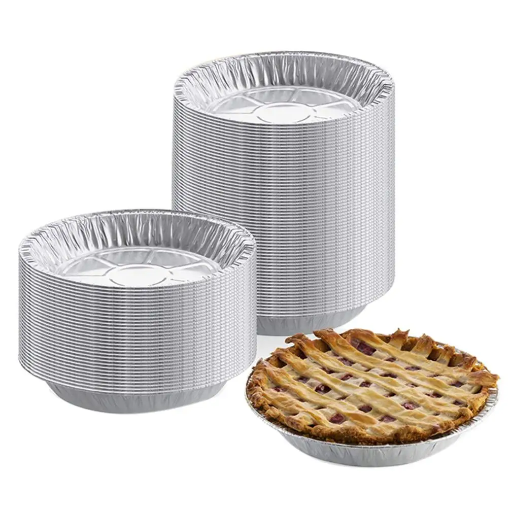 50Pcs Disposable Round Aluminum Foil Heat-resistant Gaeden BBQ Food Tray Container Non-stick Baking Pan |