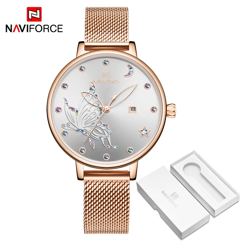 RGW BOX NAVIFORCE Роскошные Брендовые женские часы модные повседневные Кварцевые женские наручные часы со стальным ремешком водонепроницаемые часы Relogio Feminino - Цвет: RGW BOX