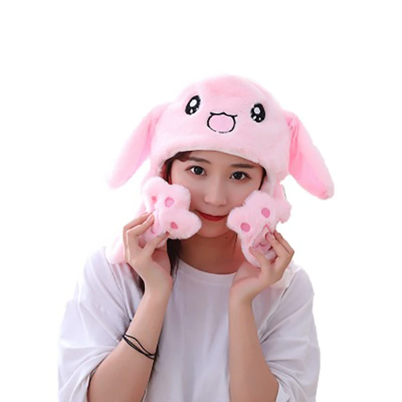 2021 New Plush Moving Husky Ear Hat Cartoon Animal Panda Funny Ears Pinching Ear to Move Vertically Plush Toys Cute Caps 5