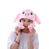 2021 New Plush Moving Husky Ear Hat Cartoon Animal Panda Funny Ears Pinching Ear to Move Vertically Plush Toys Cute Caps 5