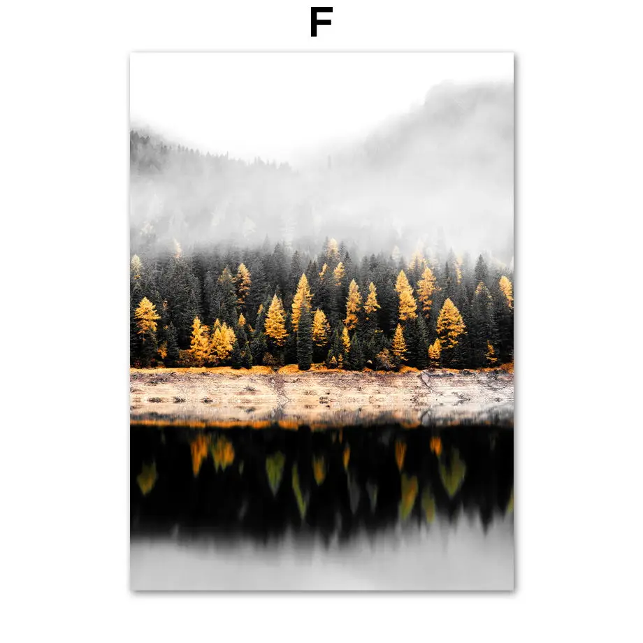 F Bridge Forest Snow Mountain River Lake Wall Art Print Canvas Painting Nordic Posters And Prints Wall Pictures For Living Room - Цвет: F