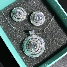 Кубический цирконий микро проложили CZ Сверкающий Круглый кулон ожерелье для женщин Роскошные ювелирные наборы