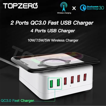 

Wireless Charger 72W 6 Port Quick Charge 3.0 USB Charger Adapter QC 3.0 Charging Station For iPhone 11 Samsung s10 Mi Huawei