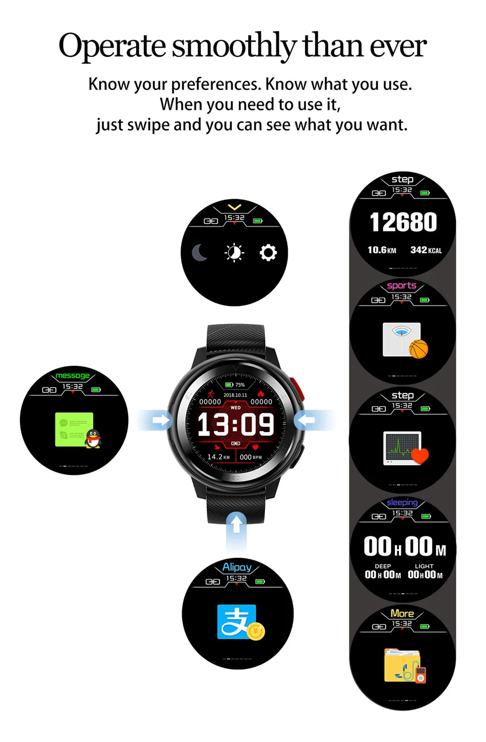 Ottwn Smartwatch DT68 TFT цветные экраны прочные циферблаты с смарт-часами дистанционного фотографирования управления музыкой ЭКГ крови кислородные часы