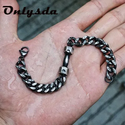 Stainless steel Retro Dumbbell Link Chain Bracelet& Bangle For Women Men Fitness Barbell Jewelry Pulseras wholesale OSL210