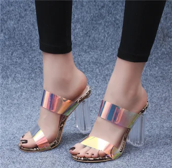 

2019 Women's Shoes Sexy Snake Transparent Coarse With High With Slipper Sandals