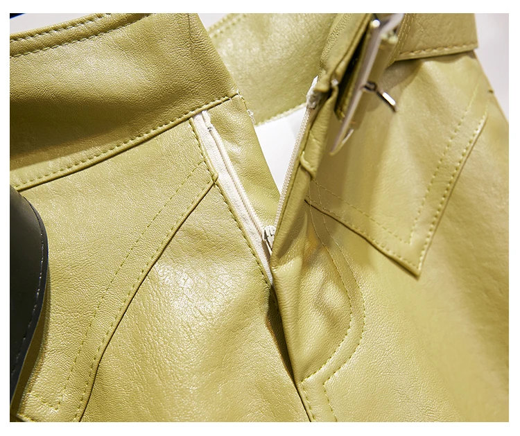 Осенне-зимняя необычная офисная мини-юбка с завышенной талией, новая трапециевидная короткая зеленая юбка, элегантная женская юбка из искусственной кожи 7482 50