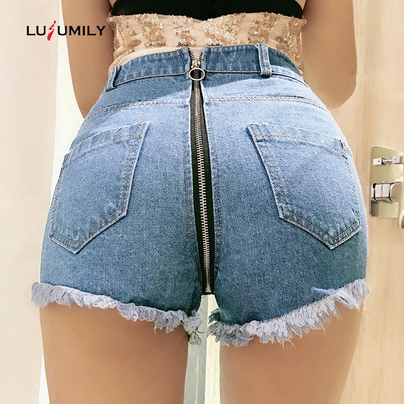 Lusumily Sexy Back Zipper Short Jeans 