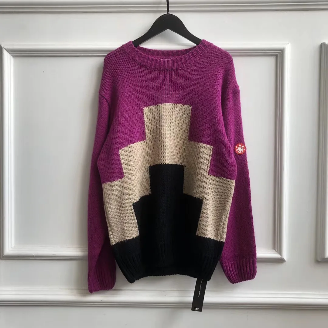 Фиолетовый 2019FW 1:1 качество, вязаные свитера для женщин и мужчин, пуловеры Cav Empt с круглым вырезом, мужские свитера больших размеров с геометрическим принтом - Цвет: Фиолетовый