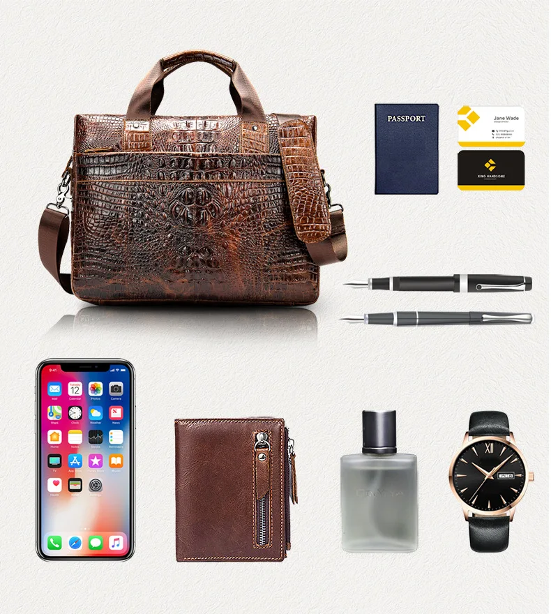 Мужской портфель с узором «крокодиловая кожа», мужская деловая сумка, мужская сумка из натуральной кожи, мужской кошелек из воловьей кожи, сумки для ноутбука