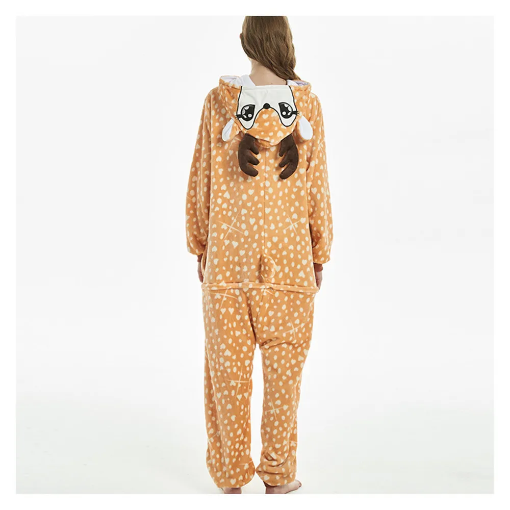 Кигуруми Onesie для взрослых женщин животных пижамы костюм фланелевые теплые пижамы цельный зимний комбинезон косплей Рождество Sika олень