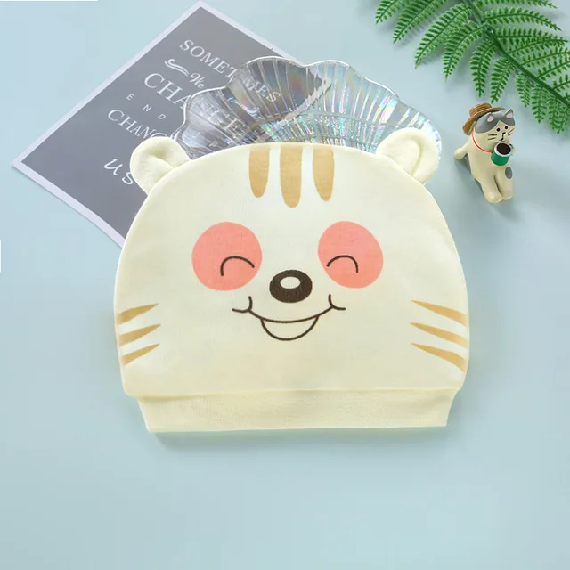 Four Seasons Kids Newborn Baby Hats 100% Cotton Cap 40 Color Cartoon Cute Printed Hat Suitable for 0-12 Months Baby Accessories Tiger yellow