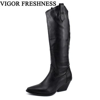 

VIGOR FRESHNESS Boots Winter Women Shoes Mid Calf Boots Plus Sizes 47 48 Shoes Woman Boots Autumn Ladies Thin Heels Shoes MY387