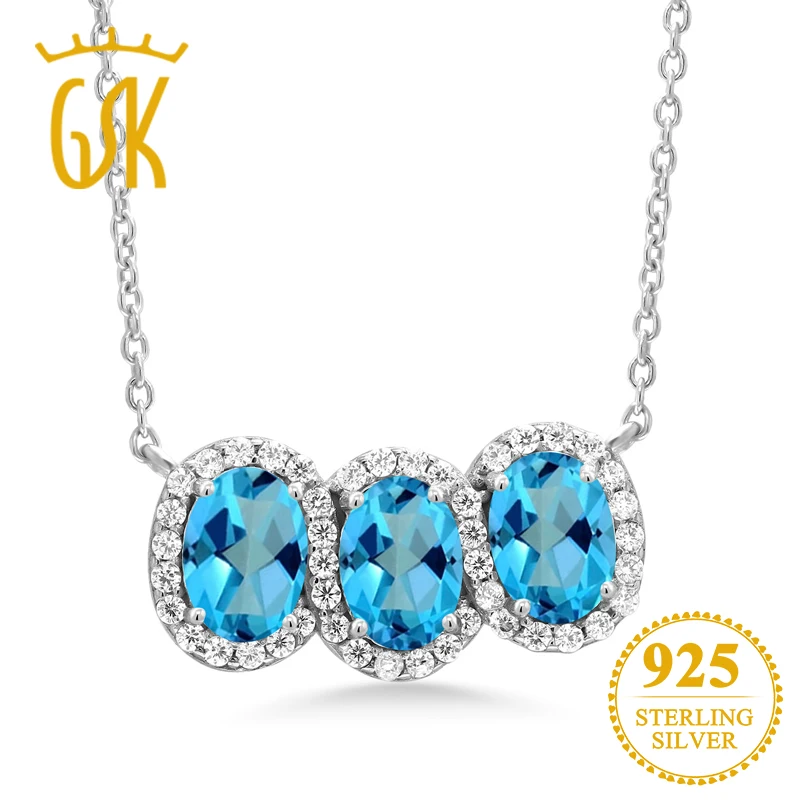 GemStoneKing 3,45 карат Овальный Американский синий натуральный Мистический топаз 925 пробы серебро три камня ожерелья и подвески для женщин