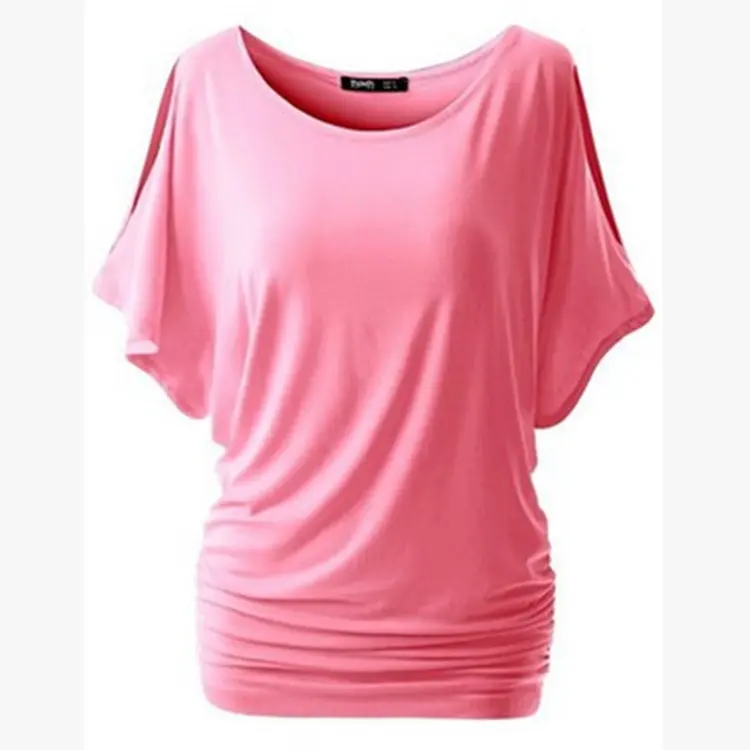 CALOFE летняя зимняя женская футболка модная футболка свободного кроя с круглым вырезом Топы со сплошным коротким рукавом женская футболка с рукавом летучая мышь - Цвет: Розовый