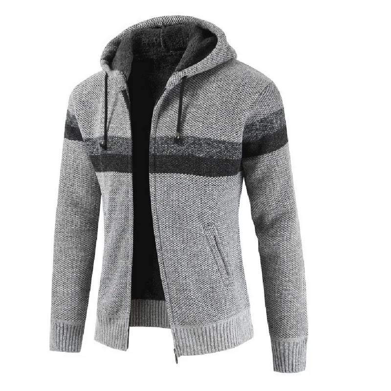 WENYUJH, мужской свитер с капюшоном, флисовая куртка, Осень-зима, Повседневный свитер в стиле пэчворк, толстый теплый вязаный кардиган, пальто на молнии