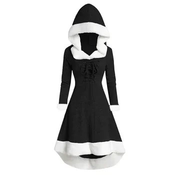 

Ropa mujer christmas dress Womens Winter Fashion Long Sleeve Patchwork Hooded Vintage Dress Party Dress roupa feminina #L20