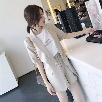 

2020 Summer Short Sleeve Single Button Blazer 2 Peice Shorts Sets Plus Size 4xl Two Piece Set Women Office Sexy Outfits