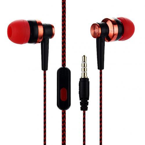 3.5mm Braided Cable Wired Stereo Deep Bass Music Earphone In-ear Call Earpiece Bulit-in Mic