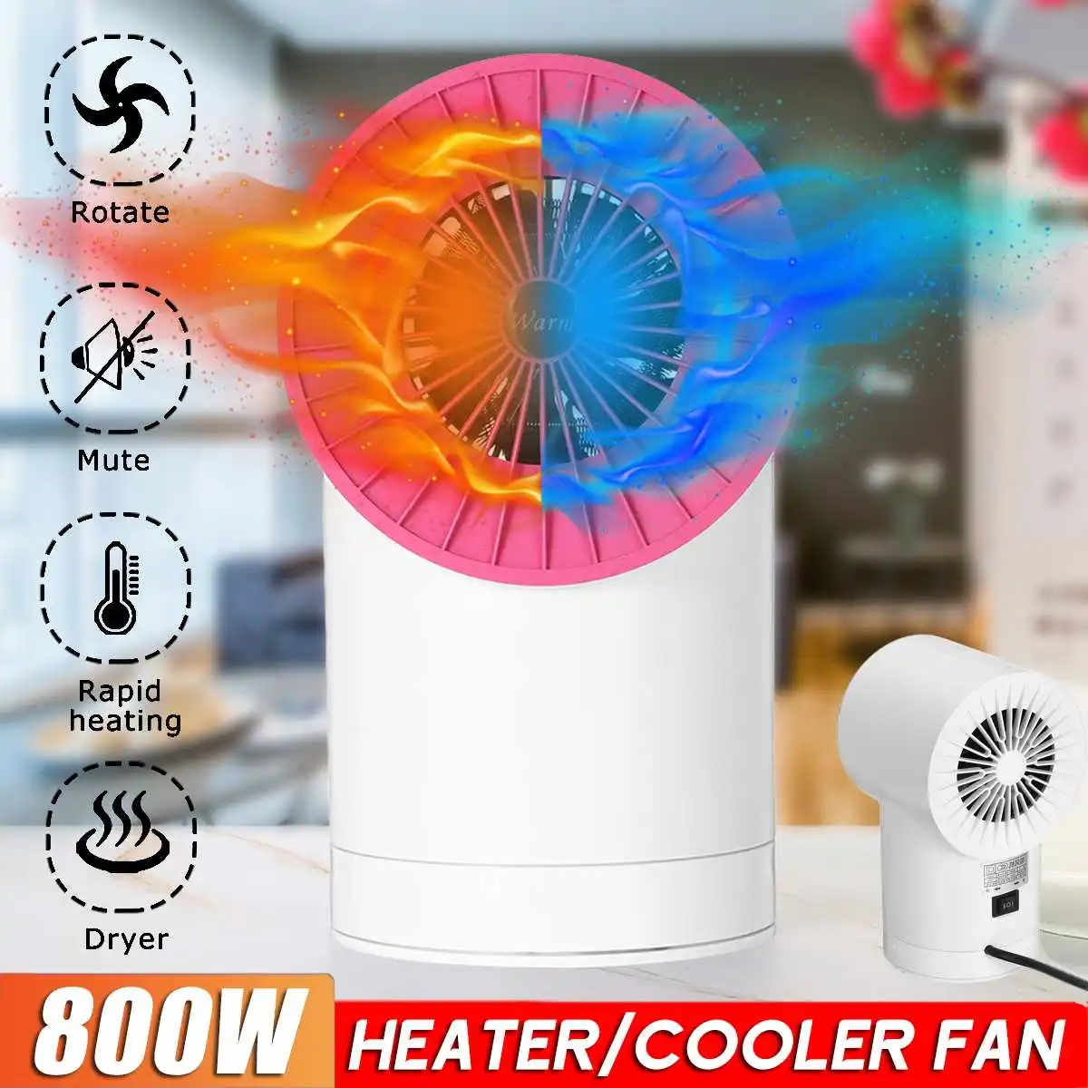 800W 3 Second Fast Electric Heater Fan Mini Portable Heater Stove Warmer for Winter Household Indoor Heating Camping