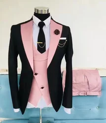 Formal Black Men Suit 3 Pieces Tailored Best Man Groom Wedding Tuxedo Slim Fit Business Blazer Suit Jacket Brown Vest Pants Set
