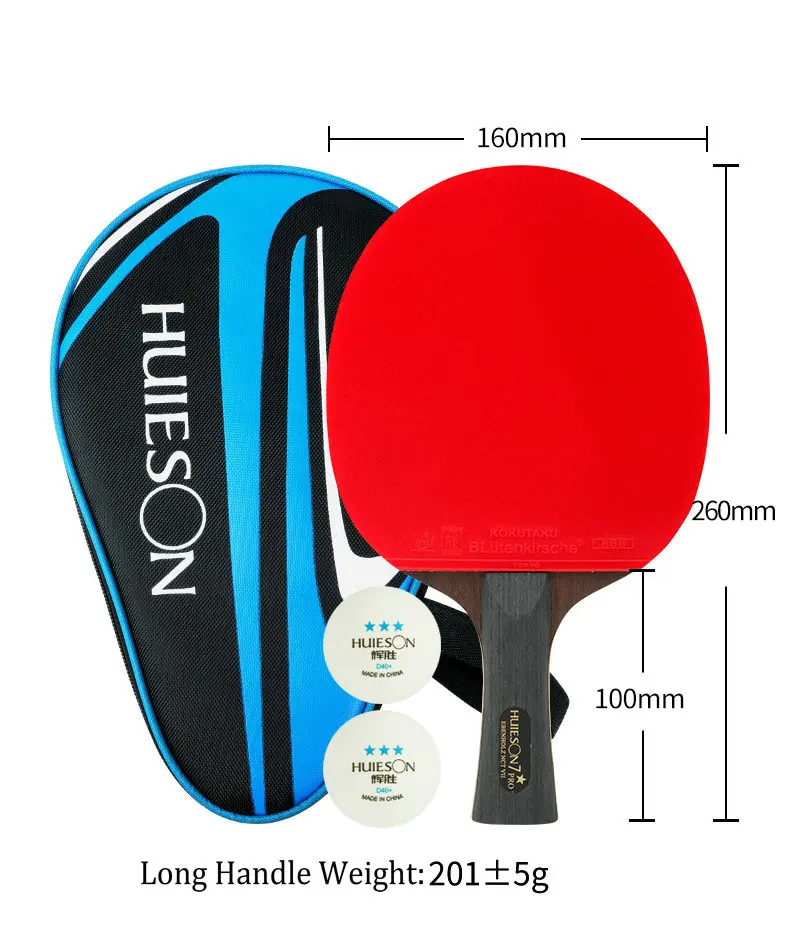 Huieson Table Tennis Racket Set 7 Star Professional Game Ping Pong Paddle Ebony Wood Long Handle Short Handle with Case 2 Ball (2)