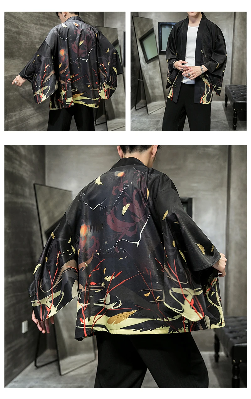 Повседневное кимоно куртка для мужчин японский стиль открытый стежок свободная ветровка винтажные традиционные куртки Уличная ретро мужская куртка
