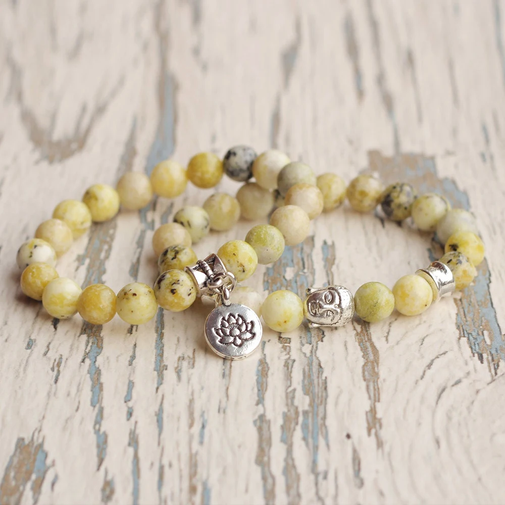 Ruberthen, натуральный желтый браслет Howlite Lotus, высокое качество, голова Будды, браслет для йоги, модные женские украшения на запястье