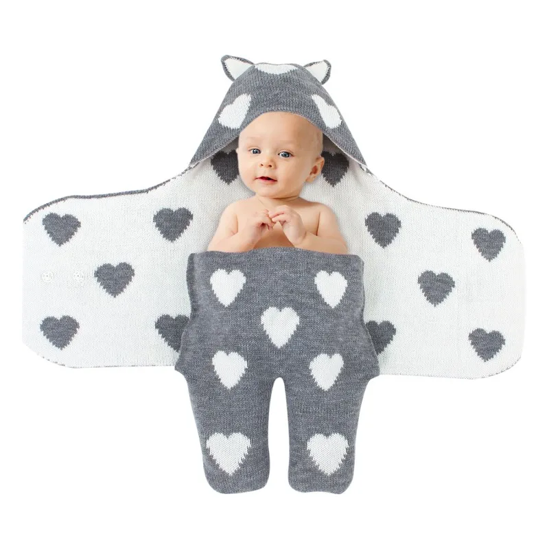 Autumn Winter Children Warm Hooded Sleep Bag Baby Heart Swaddle Blanket Quilt Perfect Kids Shower Gift Cotton Swaddles