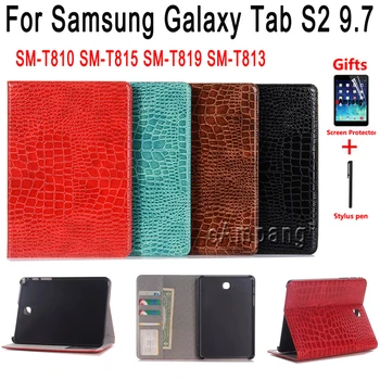 

Case for Samsung Galaxy Tab S2 9.7 SM-T810 SM-T815 SM-T819 Crocodile Premium Leather Flip Smart Cover Tablet Shell + Pen + Film