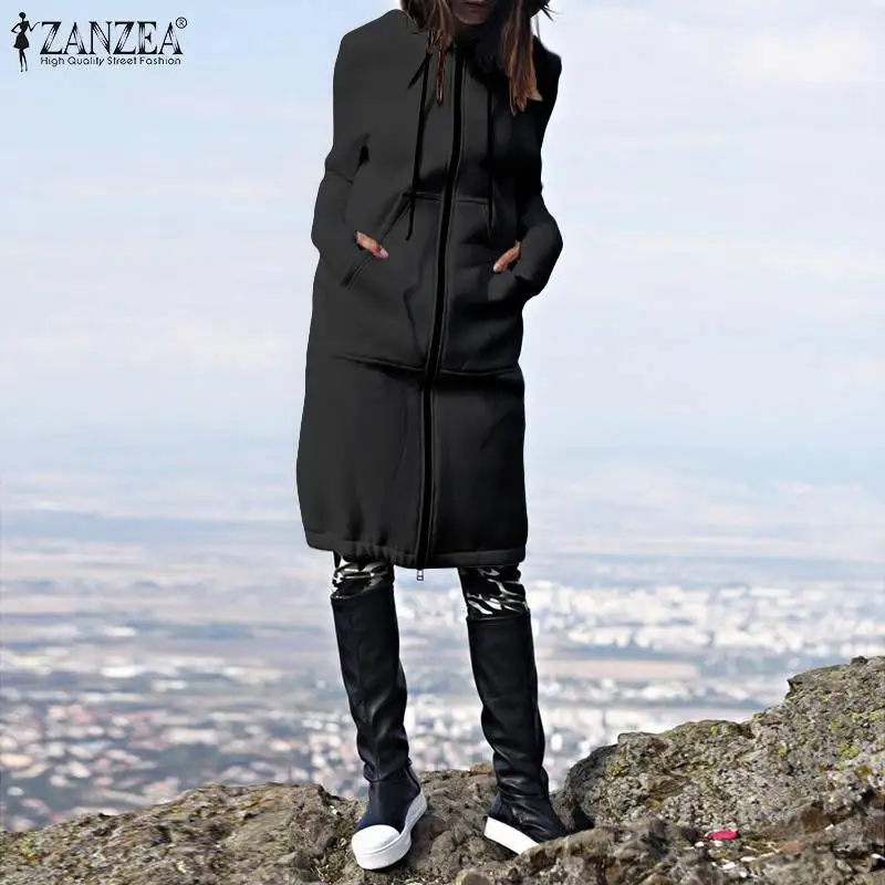  2019 ZANZEA Plus Size Women's Hoodies Sweatshirts Female Casual Zip-up Hooded Coats Long Sudadera M