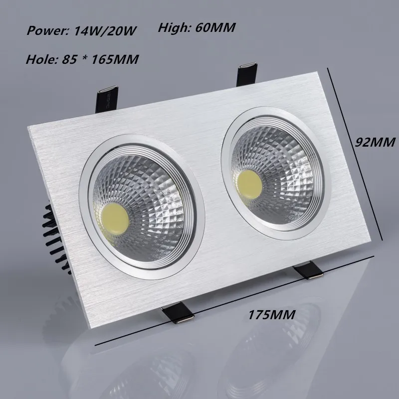 Square Bright Recessed Double LED Dimmable Square Downlight COB 10W 20W LED Spot light decoration Ceiling Lamp AC 85- 265V