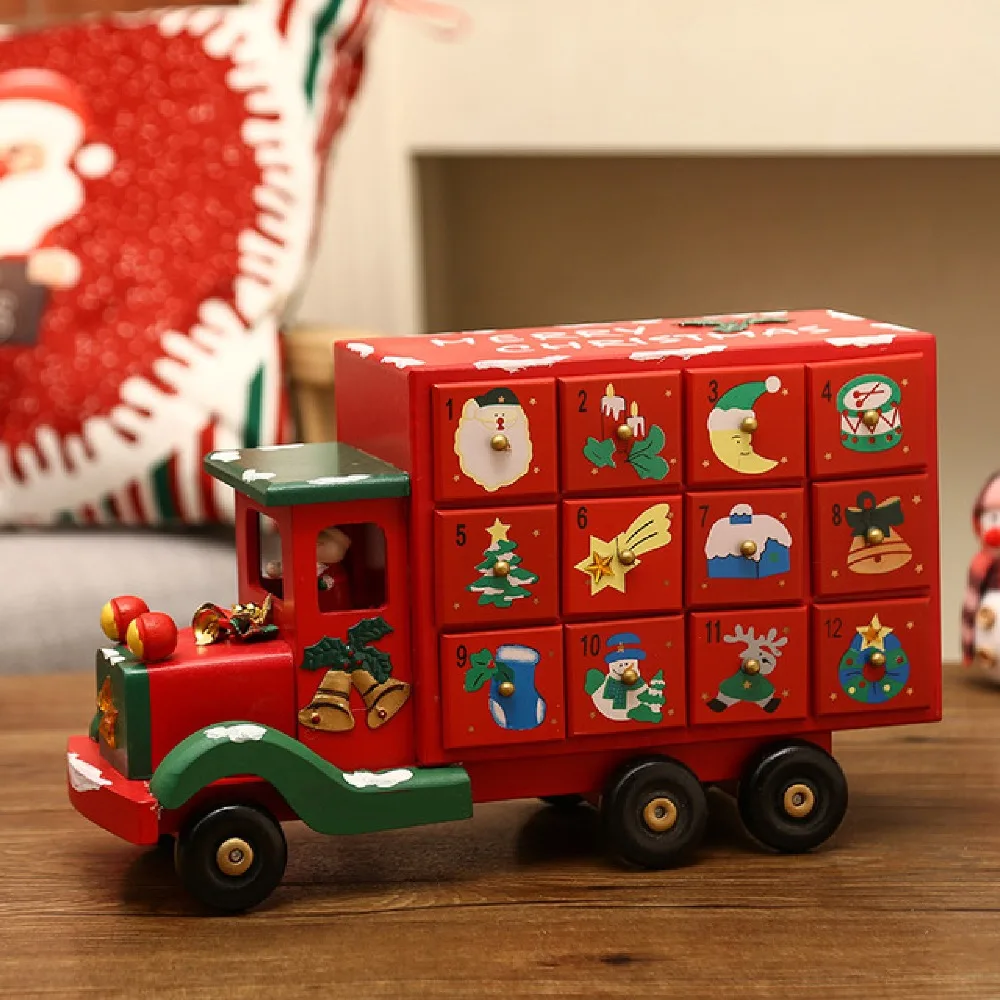 Christmas Ornament Craft Countdown Calendar Advent Home Desktop Drawer Living Room Decorative House Shape Wooden DIY Storage Box