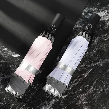 

Fully Automatic Business Folding Umbrella Titanium High Quality Double Layer Suncreen Parasol Windproof Solid Color Umbrella Led