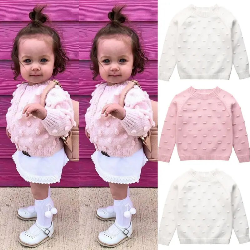 Осенняя одежда для маленьких девочек, цвета: розовый, белый свитера Детские свитера для зимы вязанные Свитера для девочек младенцев Для детей 1, 2, 3, 4 лет