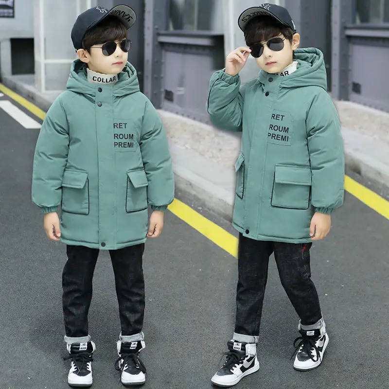 Г. Новое хлопковое пальто для мальчиков детская одежда Зимний корейский Модный хлопковый костюм Толстая теплая хлопковая куртка для больших детей - Цвет: Зеленый