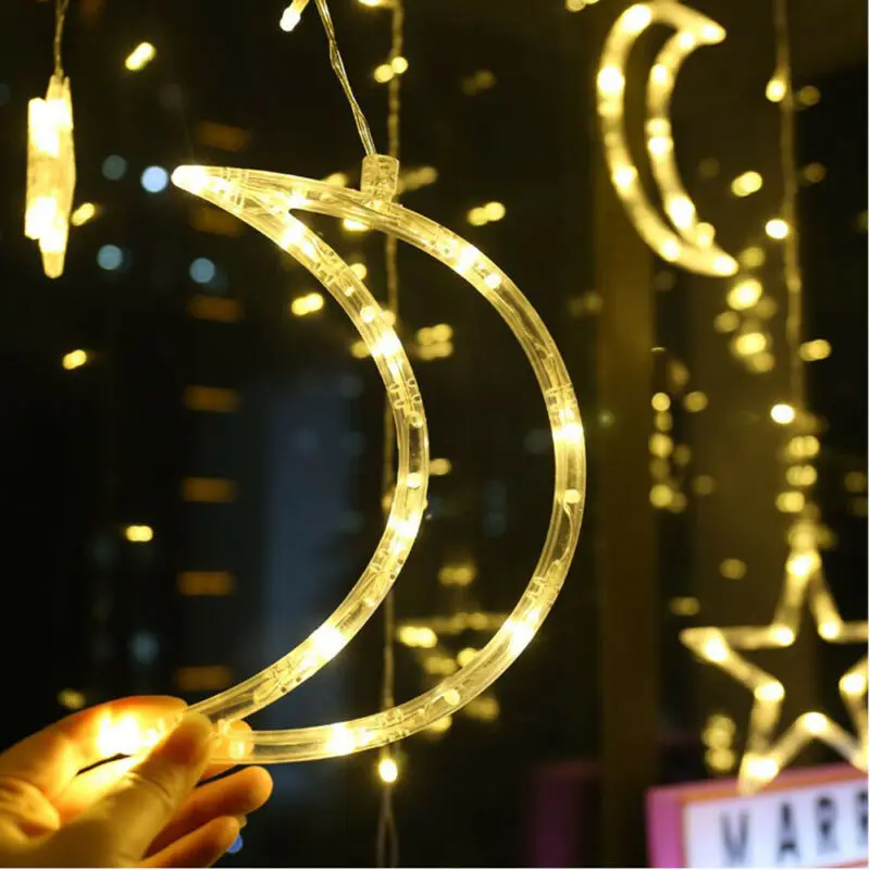 1 шт. светодиодная гирлянда сказочные занавески мерцающие звезды луна окно
