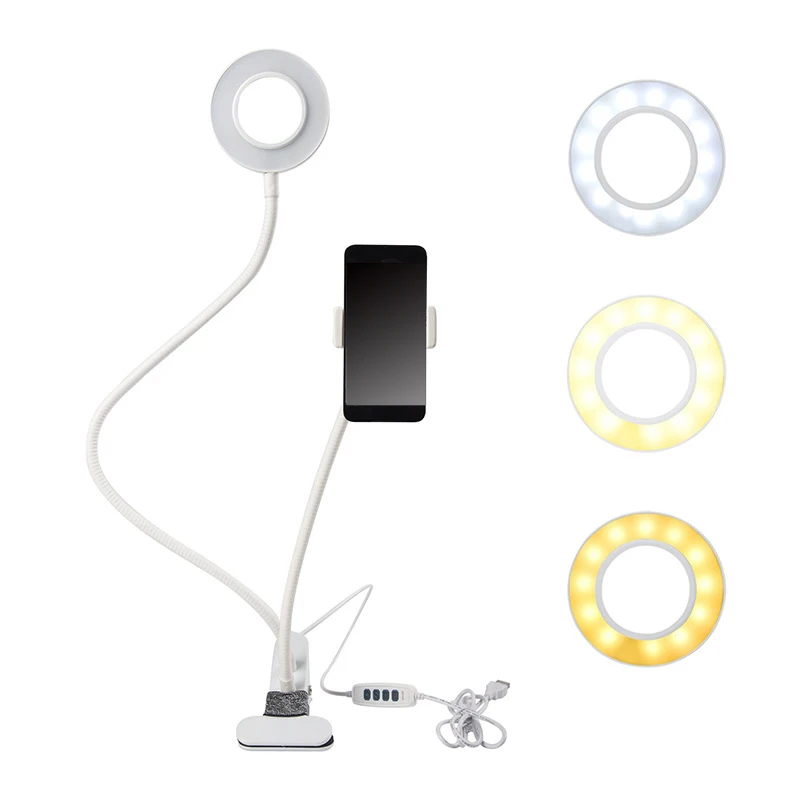 

2-in-1 Cell Phone Holder with LED Selfie Ring Light for Live Stream Phone Clip Holder Adjustable Desk Lamp Makeup Light