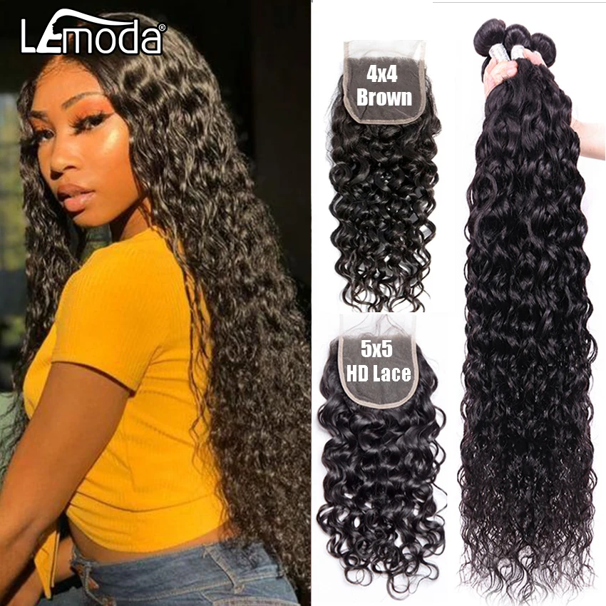 Water Wave Bundles With Closure 5x5 HD Transparent Lace Frontal Closure