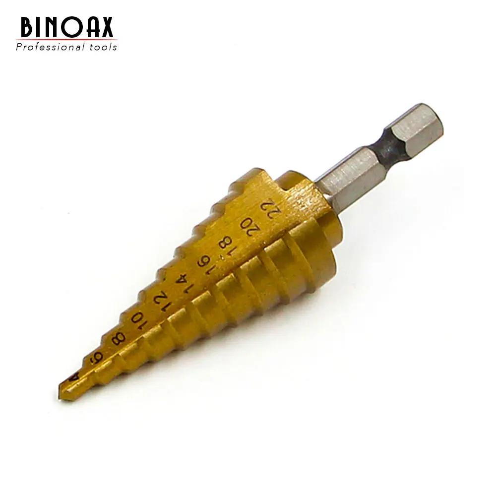 Ступенчатое Коническое сверло BINOAX 4 22 мм из быстрорежущей стали с титановым