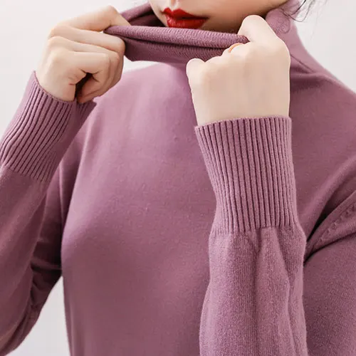 Женский вязаный свитер с длинным рукавом TIGENA, водолазка, повседневный вязаный джемпер для женщин на осень-зиму - Цвет: Фиолетовый