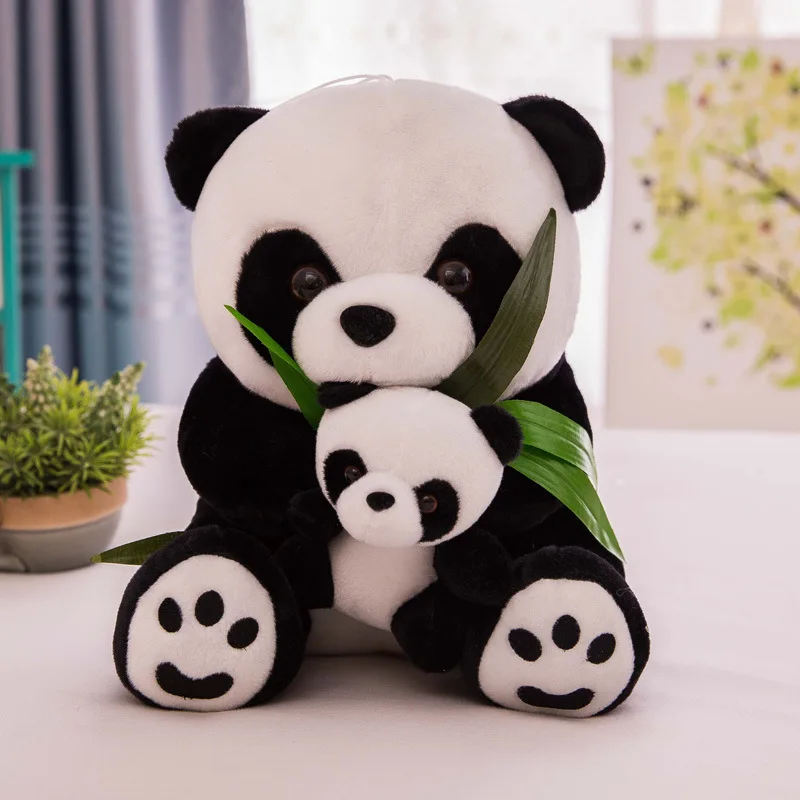 10-30 см яркая забавная панда с бамбуковыми листьями, плюшевые игрушки, мягкие Мультяшные животные, черная и белая панда, мягкая кукла-подвеска, детский подарок