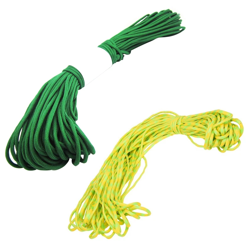 

2 Pcs Parachute Cord with 7 Strands, 550 Lbs, 100 Ft.(Green Camo with Green)
